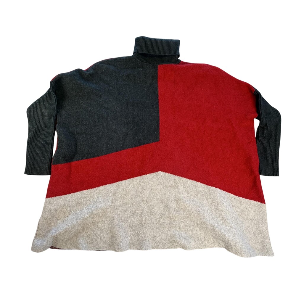 Joseph A Sweater Womens Small Red Colorblock Turtleneck Oversized Dolman Knit